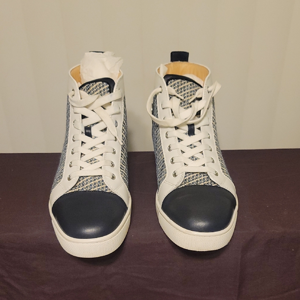 Christian Louboutin Navy and White High-Top Sneakers